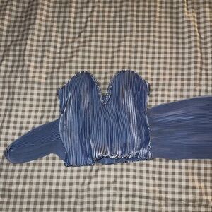 Missguided Blue Pleated Bustier Top